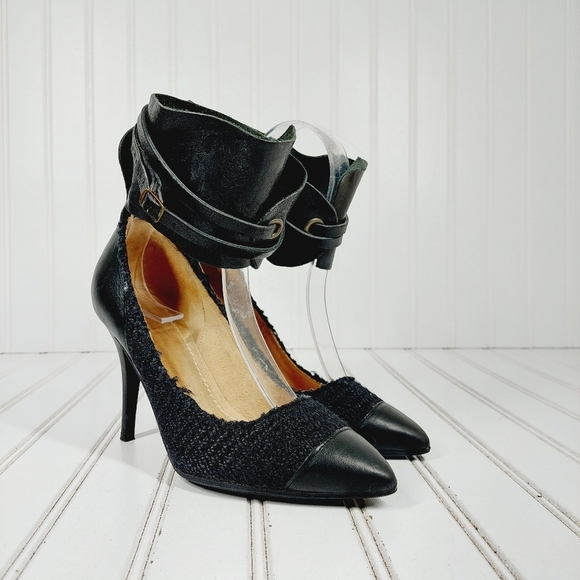 Isabel Marant Black Leather Ankle Wide Buckle Strap Pointy Toe High Heels D756 - Picture 4 of 13